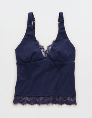 Superchill Cotton Rib Lace Tank Top - Navy