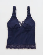 Superchill Cotton Rib Lace Tank Top - Navy