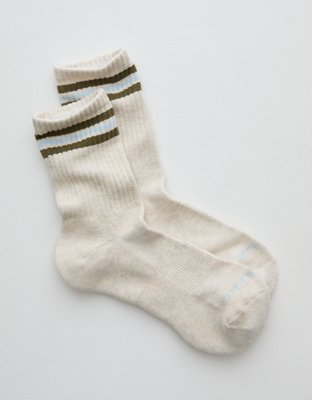 OFFLINE By Aerie Crew Socks - Olive Fun