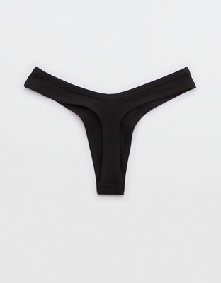 Superchill Cotton Rib Thong Underwear - True Black