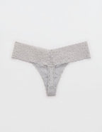 Superchill Vintage Lace Cotton Thong Underwear - Medium Heather Gray