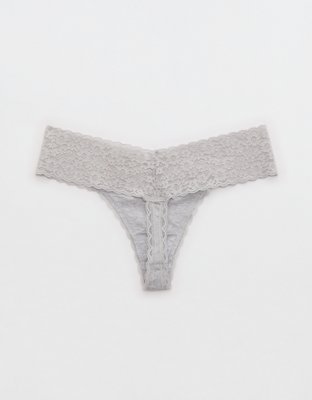 Superchill Vintage Lace Cotton Thong Underwear - Medium Heather Gray
