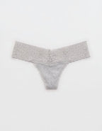 Superchill Vintage Lace Cotton Thong Underwear - Medium Heather Gray