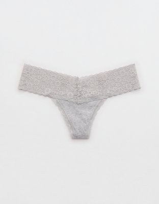 Superchill Vintage Lace Cotton Thong Underwear - Medium Heather Gray