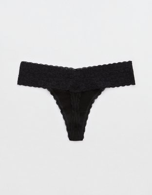Superchill Vintage Lace Cotton Thong Underwear - True Black