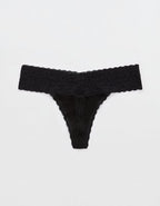 Superchill Vintage Lace Cotton Thong Underwear - True Black