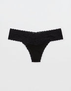 Superchill Vintage Lace Cotton Thong Underwear - True Black