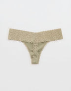 Superchill Vintage Lace Cotton Thong Underwear - Faded Olive