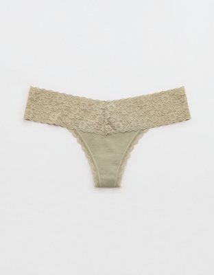 Superchill Vintage Lace Cotton Thong Underwear - Faded Olive