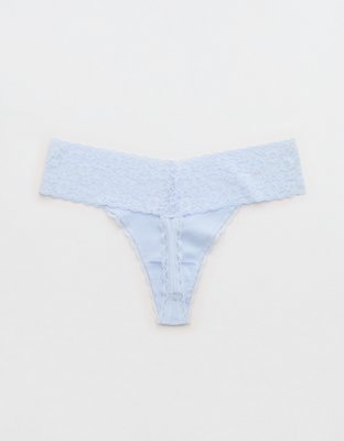 Superchill Vintage Lace Cotton Thong Underwear - Eyelet Blue