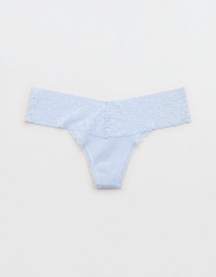 Superchill Vintage Lace Cotton Thong Underwear - Eyelet Blue