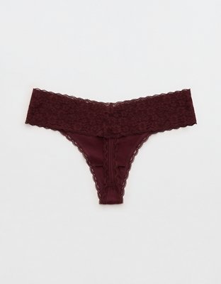 Superchill Vintage Lace Cotton Thong Underwear - Royal Berry