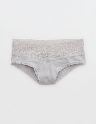 Superchill Vintage Lace Cotton Cheeky Underwear - Medium Heather Gray