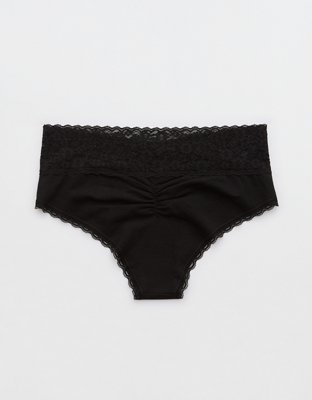 Superchill Vintage Lace Cotton Cheeky Underwear - True Black