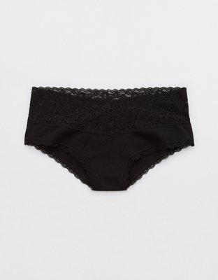 Superchill Vintage Lace Cotton Cheeky Underwear - True Black