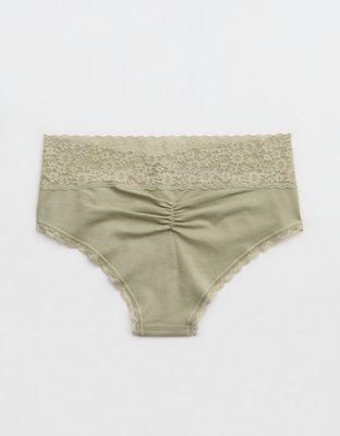 Superchill Vintage Lace Cotton Cheeky Underwear - Faded Olive