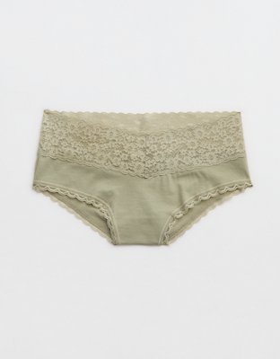Superchill Vintage Lace Cotton Cheeky Underwear - Faded Olive