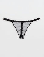 Superchill Cotton with Lace Thong Underwear - Medium Heather Gray