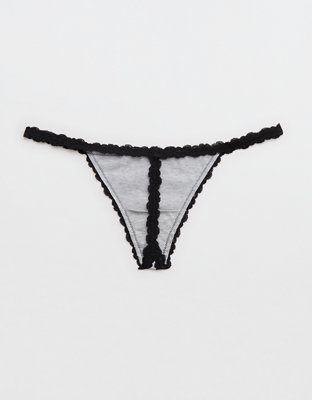 Superchill Cotton with Lace Thong Underwear - Medium Heather Gray