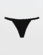 Superchill Cotton with Lace Thong Underwear - True Black