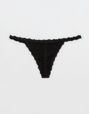 Superchill Cotton with Lace Thong Underwear - True Black