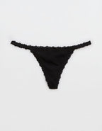 Superchill Cotton with Lace Thong Underwear - True Black