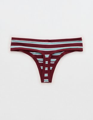Superchill Cotton Button Thong Underwear - Deep Ruby