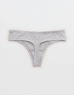 Superchill Cotton Button Thong Underwear - Medium Heather Gray