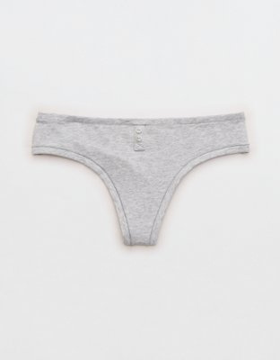Superchill Cotton Button Thong Underwear - Medium Heather Gray