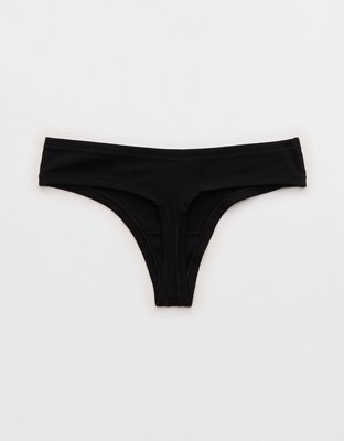 Superchill Cotton Button Thong Underwear - True Black