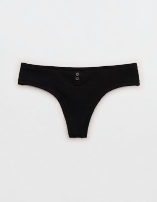 Superchill Cotton Button Thong Underwear - True Black