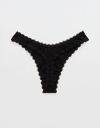 Superchill Cotton Pointelle Lace Thong Underwear - True Black