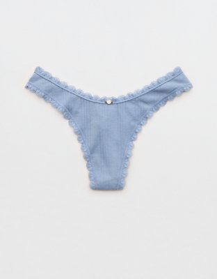 Superchill Cotton Pointelle Lace Thong Underwear - Monaco Blue