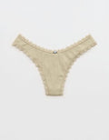 Superchill Cotton Pointelle Lace Thong Underwear - Green Sheen