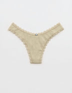 Superchill Cotton Pointelle Lace Thong Underwear - Green Sheen