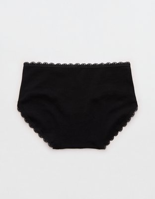 Superchill Cotton Pointelle Lace Boybrief Underwear - True Black