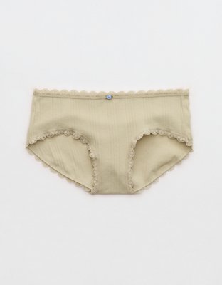 Superchill Cotton Pointelle Lace Boybrief Underwear - Green Sheen