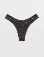 Superchill Cotton Pointelle Lace Thong Underwear - Smoked Gray