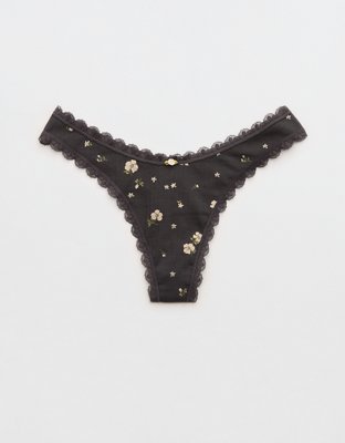 Superchill Cotton Pointelle Lace Thong Underwear - Smoked Gray