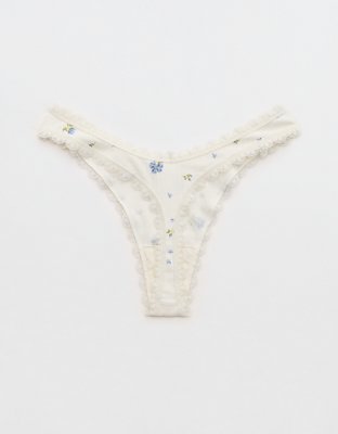 Superchill Cotton Pointelle Lace Thong Underwear - Soft Muslin