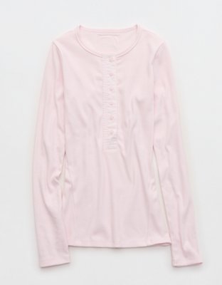 Aerie Essential Henley Layering T-Shirt - Pink Petal