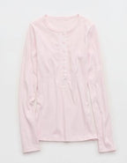 Aerie Essential Henley Layering T-Shirt - Pink Petal