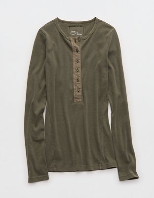 Aerie Essential Henley Layering T-Shirt - Festive Olive