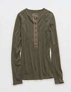Aerie Essential Henley Layering T-Shirt - Festive Olive