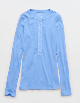 Aerie Essential Henley Layering T-Shirt - Horizon Sky