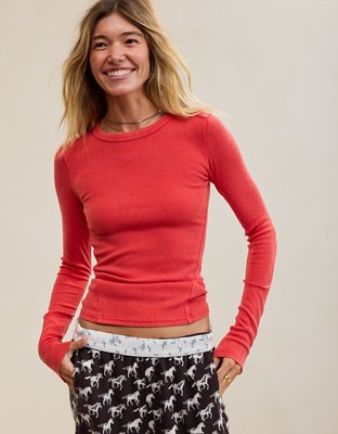 Aerie Essential Crew Layering T-Shirt - Bright Red