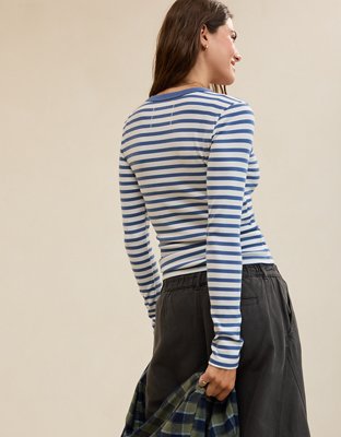 Aerie Essential Crew Layering T-Shirt - Marbled Blue