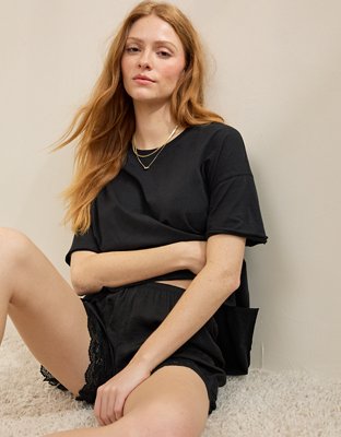 Aerie Oversized Crew Boyfriend T-Shirt - Black
