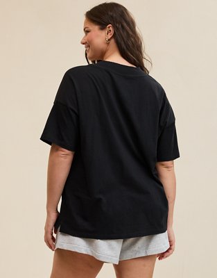 Aerie Basic V-Neck Boyfriend T-Shirt - Black