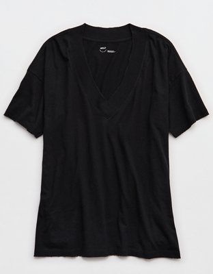 Aerie Basic V-Neck Boyfriend T-Shirt - Black